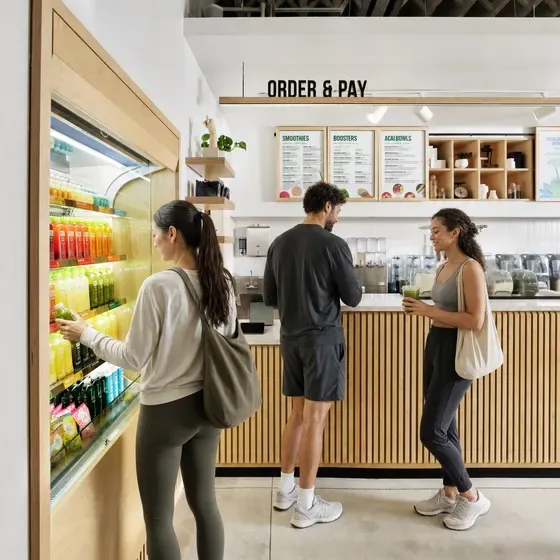 Guests ordering at the counter inside a Pure Green store